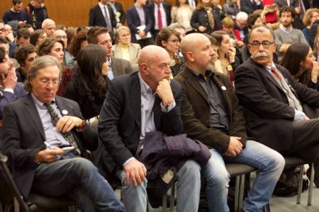 I tutor 2016 (da sinistra in prima fila): Paolo Aleotti, Toni Capuozzo, Valerio Cataldi e Sandro Ruotolo | ph. F.Passi